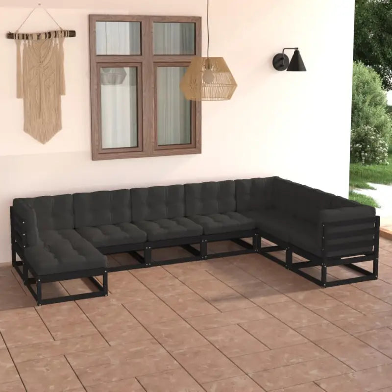 Tuinset van massief grenenhout met rug- en zijkussen voor ontspanning - Zwart / Ja - Tuinsets