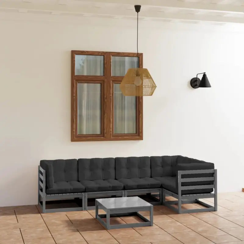Tuinset van massief grenenhout met rug- en zijkussen voor ontspanning - Grijs / Ja - Tuinsets