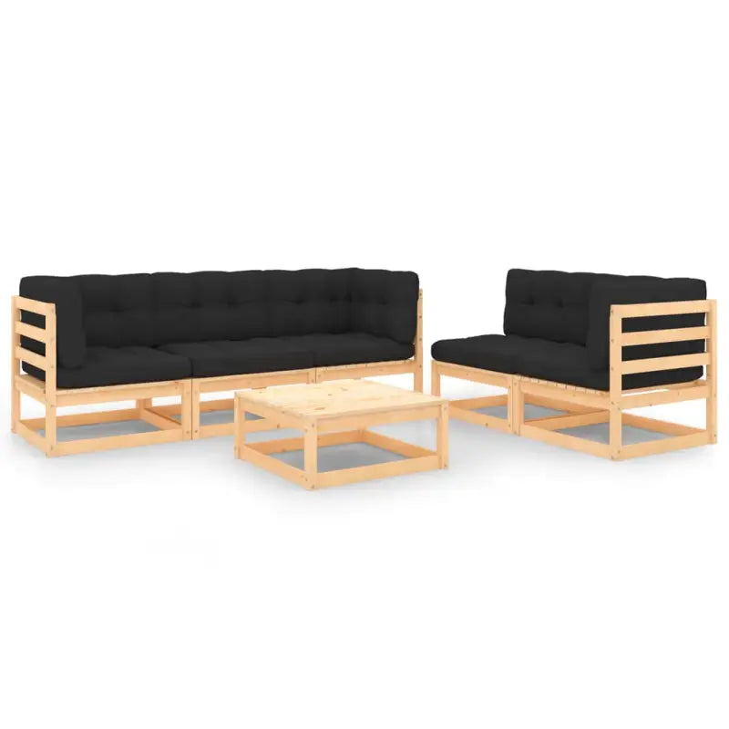 Tuinset van massief grenenhout met rug- en zijkussen voor ontspanning - Naturel en antraciet / Ja - Tuinsets