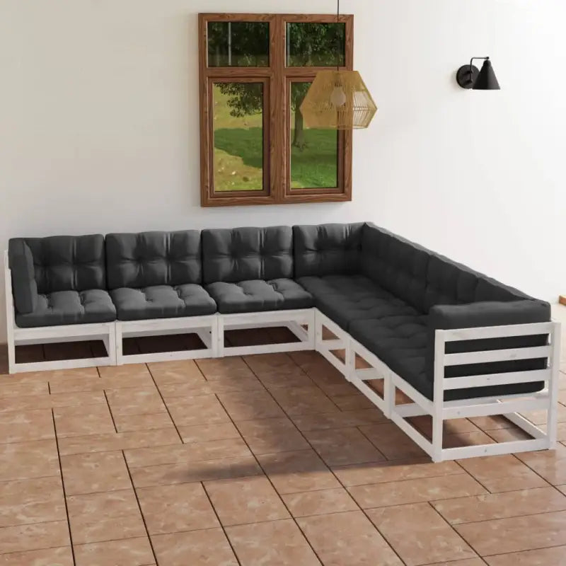 Tuinset van massief grenenhout met rug- en zijkussens voor ontspanning - Wit - Tuinsets