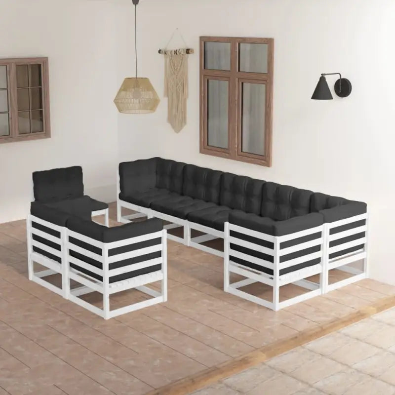 Tuinset van massief grenenhout met rug- en zijkussens voor ontspanning - Wit / Ja - Tuinsets