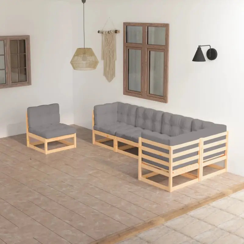 Tuinset van massief grenenhout met rug- en zijkussens voor comfort - Naturel / Ja - Tuinsets