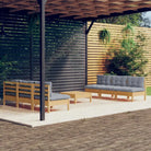 Tuinset van massief grenenhout met voetenbank en tafel voor ontspanning - Bruin en grijs - Tuinsets