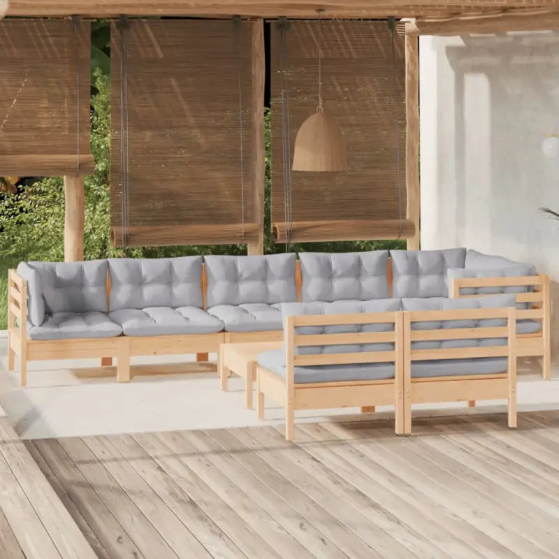 Tuinset van massief grenenhout met voetenbank en tafel voor ontspanning - Bruin en grijs - Tuinsets