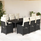Tuinset van poly rattan met gemakkelijk schoon gehard glas - 200 cm tafellengte / Met voetensteun - Tuinsets