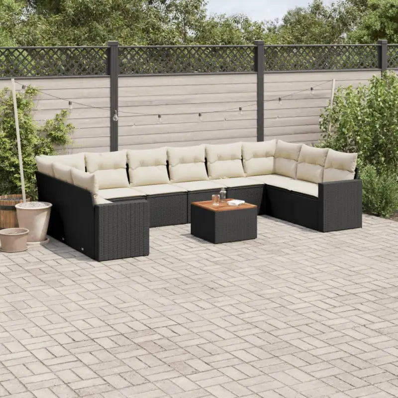 Tuinsets in gemengd beige materiaal voor comfortabele buitenruimte - Zwart en crème / 2x hoek + 6x midden + Tafel