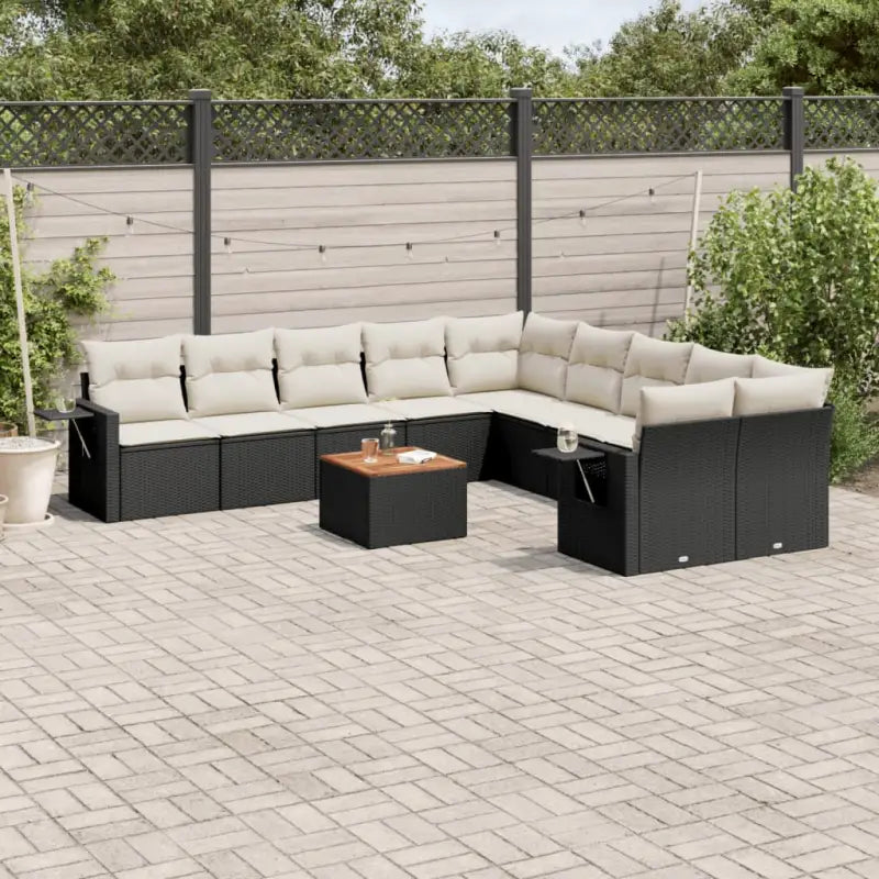 Tuinsets in gemengd beige voor een comfortabele buitenruimte - Zwart en crème / Tafel + 6x midden + 2x hoek - Tuinsets