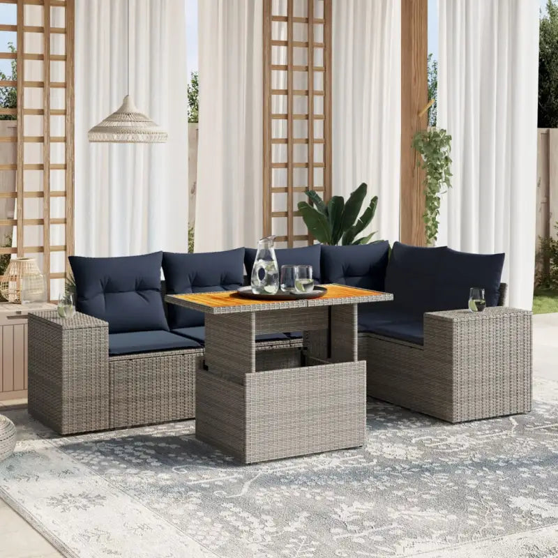 Tuinsets met grijs materiaal en gepoedercoat staal voor buitenplezier - Grijs / Tafel + 2x midden + hoek - Tuinsets