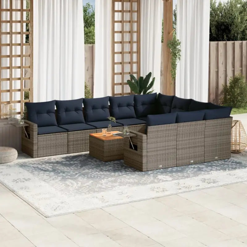 Tuinsets met grijs materiaal en gepoedercoat staal voor comfort - grijs en marineblauw / 6x midden + 2x hoek + Tafel