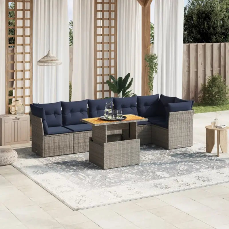 Tuinsets met zwart materiaal en gepoedercoat staal voor buitenplezier - Grijs / 3x hoek + 3x midden + Tafel - Tuinsets