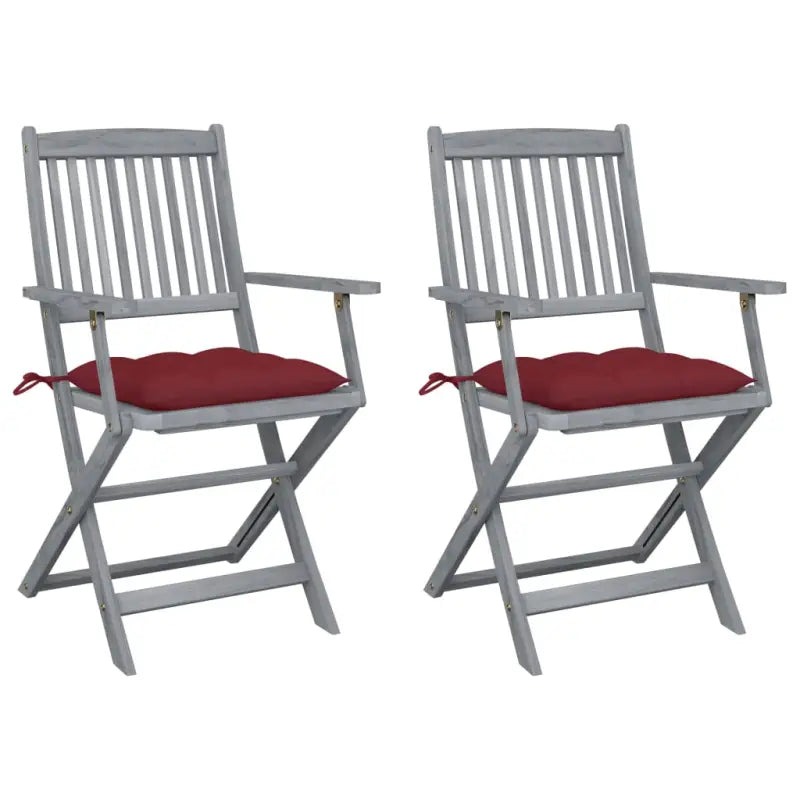 Tuinstoelen set van massief acaciahout met kussens voor buitenâ - Wijnrood / 2 - Tuinstoelen