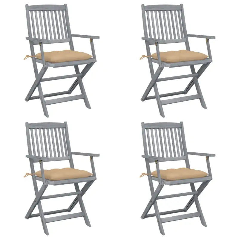Tuinstoelen set van massief acaciahout met kussens voor buitenâ - Beige / 4 - Tuinstoelen