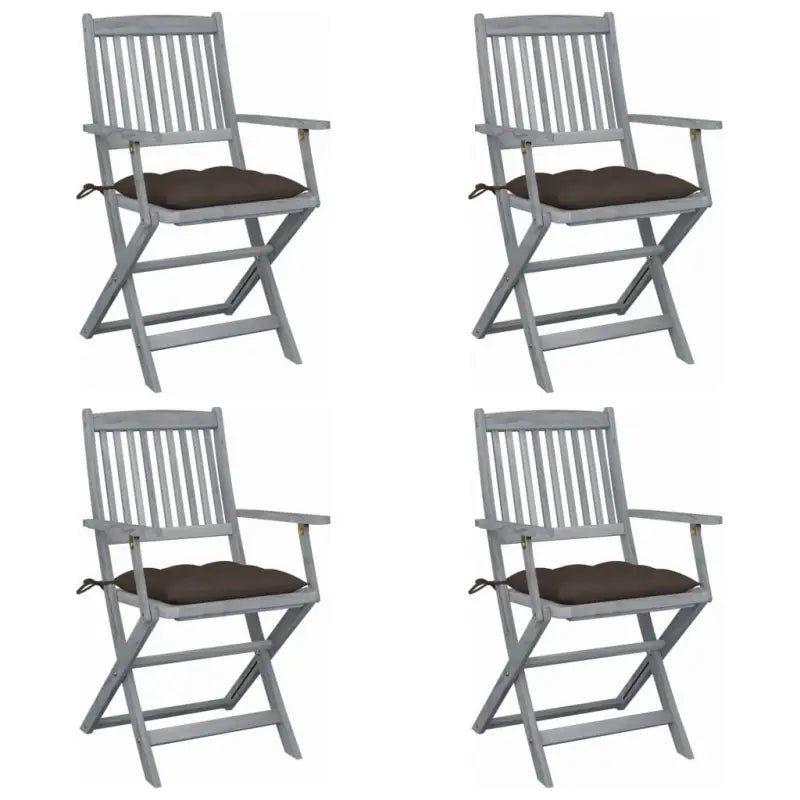 Tuinstoelen set van massief acaciahout met kussens voor buitenâ - Taupe / 4 - Tuinstoelen