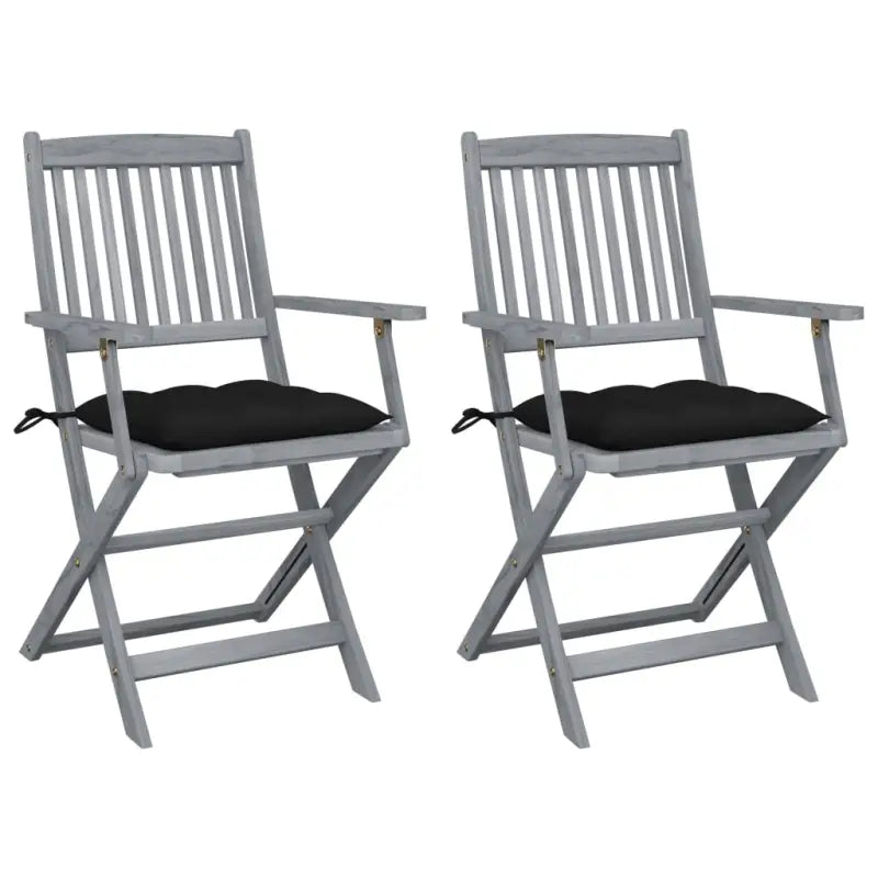 Tuinstoelen set van massief acaciahout met kussens voor buitenâ - Zwart / 2 - Tuinstoelen