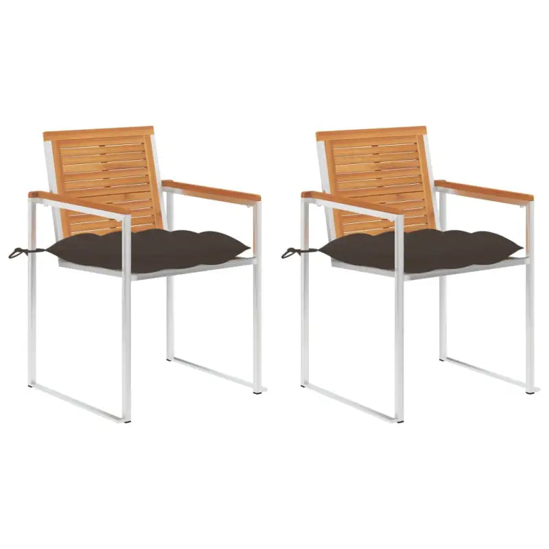 Tuinstoelen van massief acaciahout en roestvrij staal voor buitengebruik - Taupe / 2 - Tuinstoelen