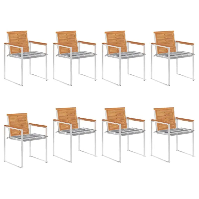 Tuinstoelen van massief acaciahout en roestvrij staal voor buiten gebruik - Grijs ruitpatroon / 8 - Tuinstoelen
