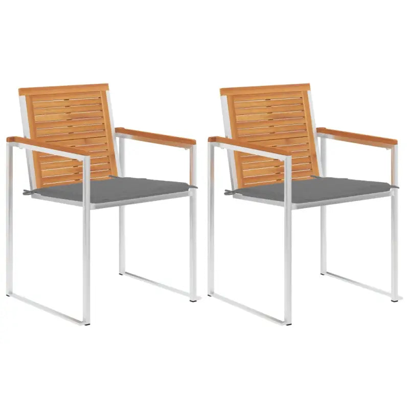 Tuinstoelen van massief acaciahout en roestvrij staal voor buiten gebruik - Grijs / 2 - Tuinstoelen