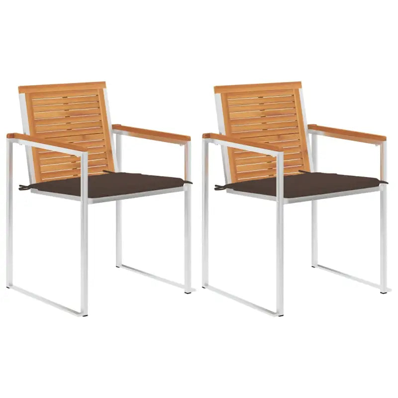 Tuinstoelen van massief acaciahout en roestvrij staal voor buiten gebruik - Taupe / 2 - Tuinstoelen
