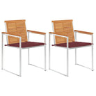Tuinstoelen van massief acaciahout en roestvrij staal voor buiten gebruik - Wijnrood / 2 - Tuinstoelen