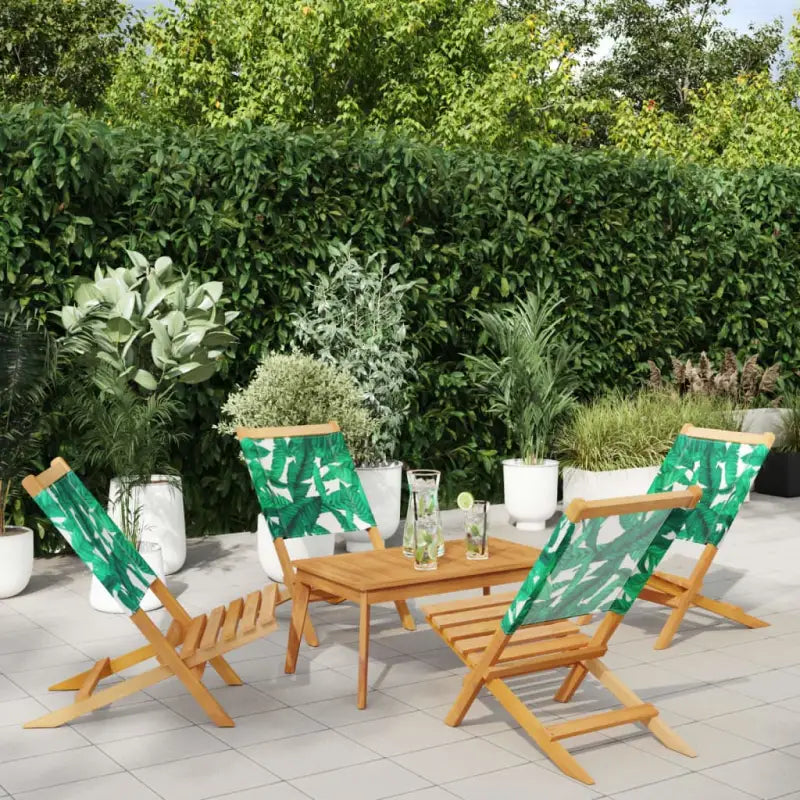 Tuinstoelen van massief acaciahout met gekantelde rugleuning - Bladpatroon / 4 - Tuinstoelen