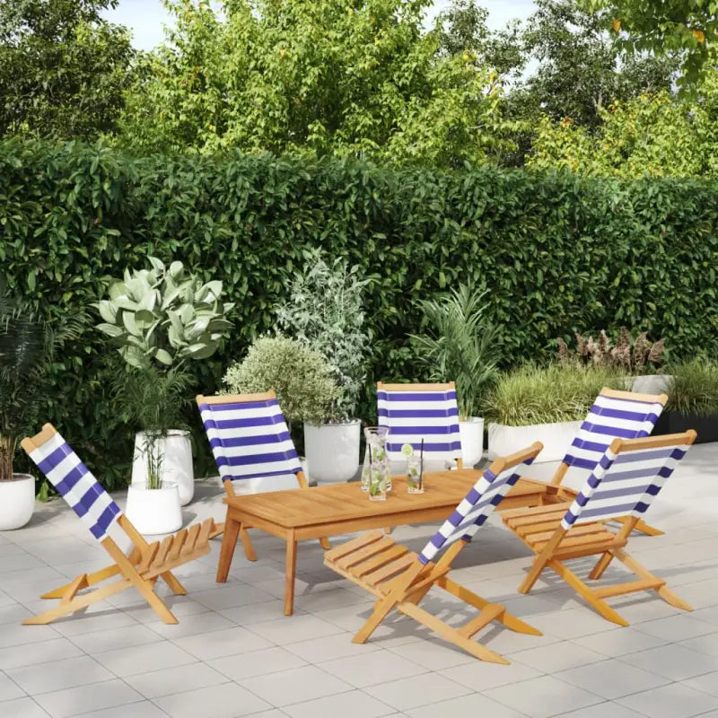 Tuinstoelen van massief acaciahout met gekantelde rugleuning - Blauw en wit / 6 - Tuinstoelen