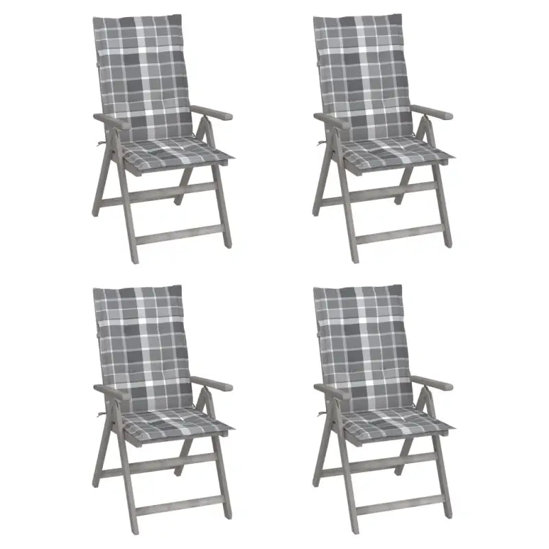 Tuinstoelen van massief acaciahout met greywash afwerking en kussens - Grijs ruitpatroon / 4 - Tuinstoelen