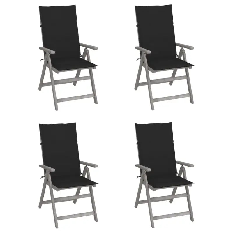 Tuinstoelen van massief acaciahout met greywash afwerking en kussens - Zwart / 4 - Tuinstoelen