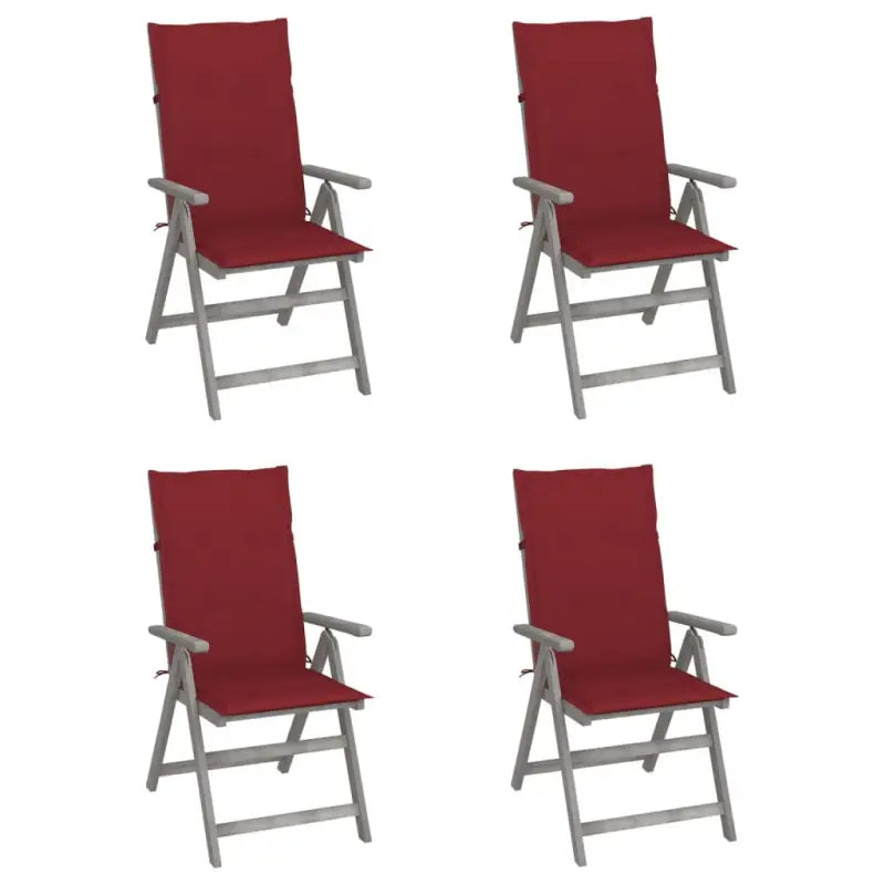 Tuinstoelen van massief acaciahout met greywash afwerking en kussens - Wijnrood / 4 - Tuinstoelen