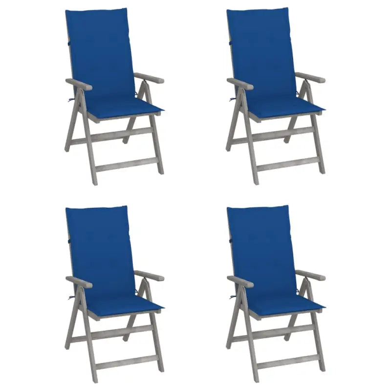 Tuinstoelen van massief acaciahout met greywash afwerking en kussens - koningsblauw / 4 - Tuinstoelen