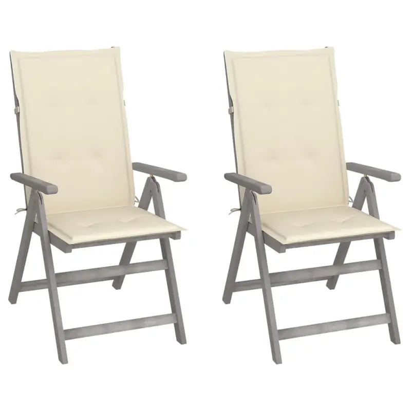 Tuinstoelen van massief acaciahout met greywash afwerking en kussens - Crème / 2 - Tuinstoelen