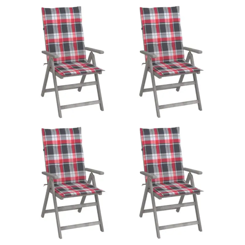 Tuinstoelen van massief acaciahout met greywash afwerking en kussens - Rood ruitpatroon / 4 - Tuinstoelen