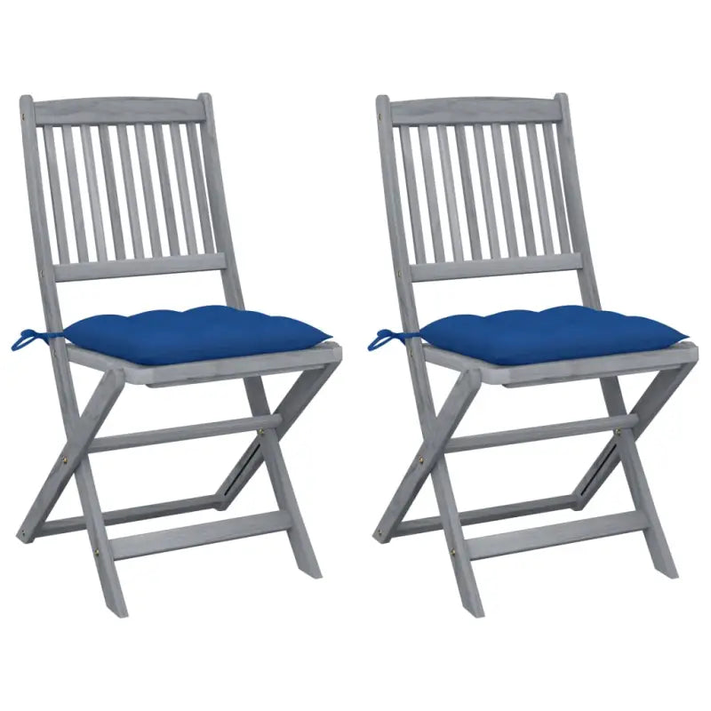 Tuinstoelen van massief acaciahout met kussens voor buiteneten - Blauw / 2 - Tuinstoelen