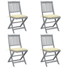 Tuinstoelen van massief acaciahout met kussens voor buiteneten - Crème / 4 - Tuinstoelen