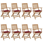 Tuinstoelen van massief acaciahout met kussens voor terras en tuin - Wijnrood / 8 / Met armleuning - Tuinstoelen