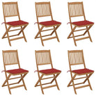 Tuinstoelen van massief acaciahout met kussens voor terras en tuin - Rood / 6 / Zonder armleuning - Tuinstoelen