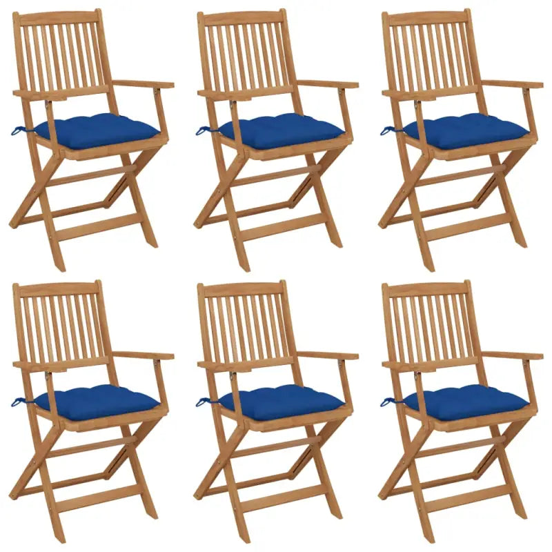 Tuinstoelen van massief acaciahout met kussens voor tuin en terras - Blauw / 6 / Met armleuning - Tuinstoelen
