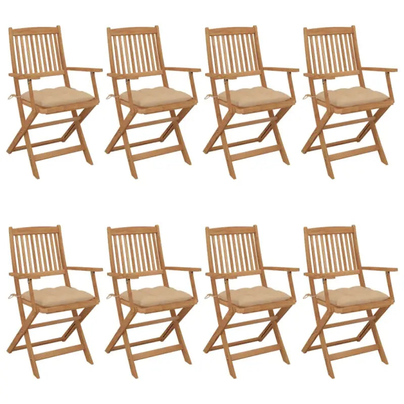 Tuinstoelen van massief acaciahout met kussens voor tuin en terras - Beige / 8 / Met armleuning - Tuinstoelen