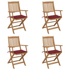 Tuinstoelen van massief acaciahout met kussens voor tuin en terras - Wijnrood / 4 - Tuinstoelen