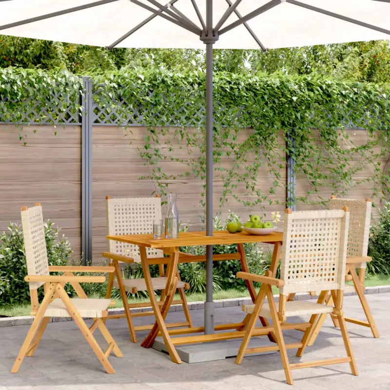 Tuinstoelen van massief acaciahout met poly rattan voor buitengebruik - Beige / 4 - Tuinstoelen