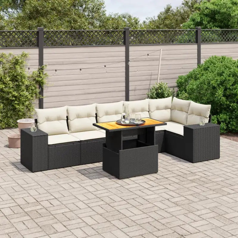 Tuinstoelset in beige materiaal met gepoedercoat staalafmetingen - Zwart en crème / 3x midden + 3x hoek + Tafel