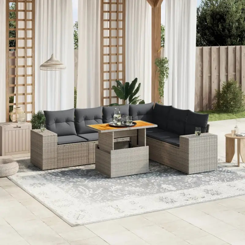 Tuinstoelset in beige materiaal met gepoedercoat staalafmetingen - grijs en donkergrijs / 3x hoek + 3x midden + Tafel