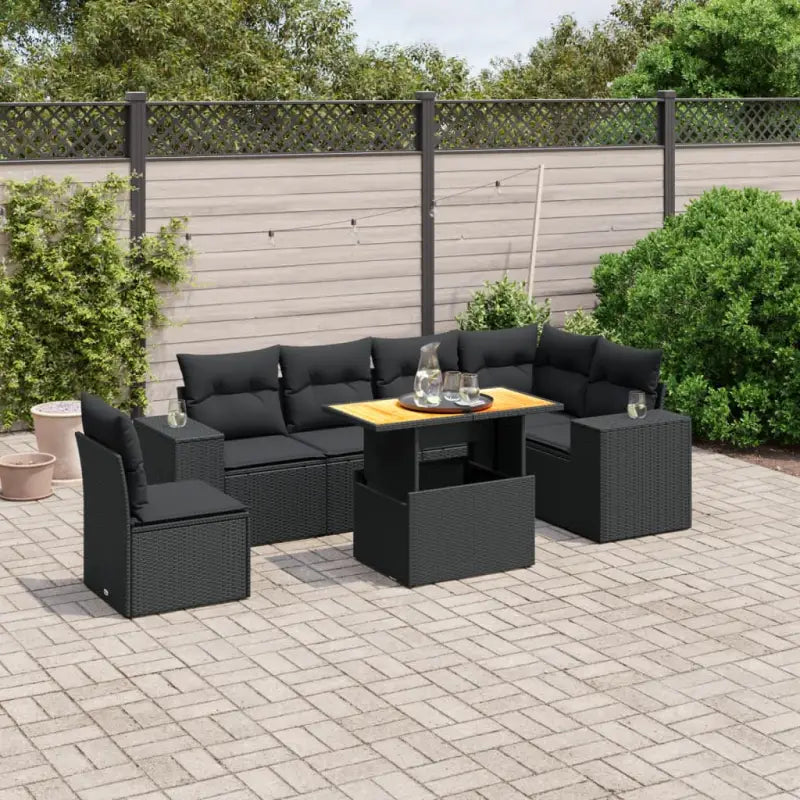 Tuinstoelset in beige materiaal met gepoedercoat staalafmetingen - Zwart / Tafel + 3x hoek + 3x midden - Tuinsets