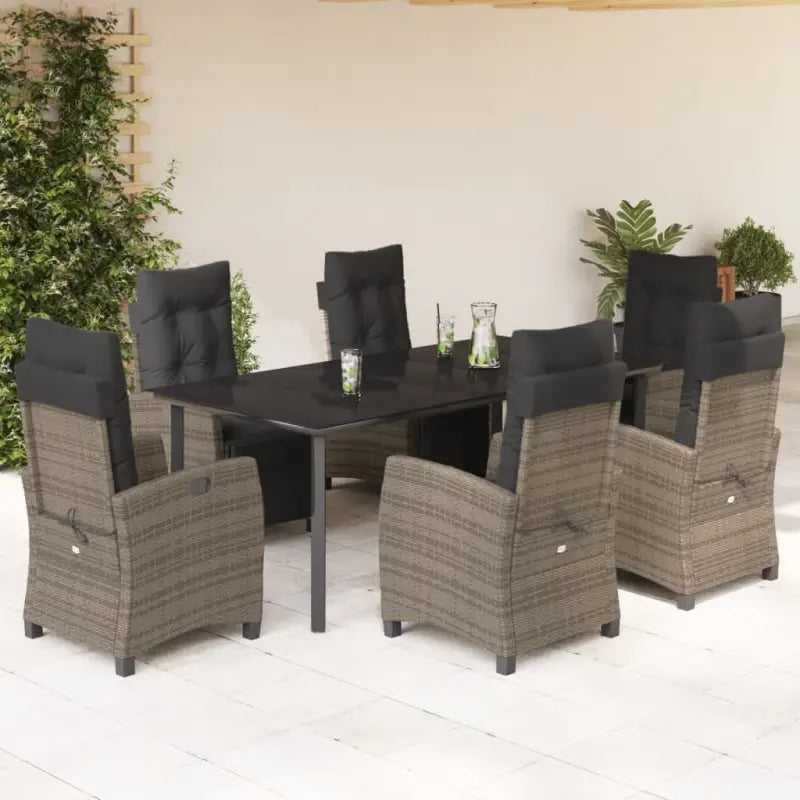 Tuinstoelset met poly rattan en gemakkelijk schoon gehard glas - 200 cm tafellengte / Ronde poot - Tuinsets