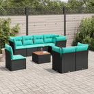 Tuinstoelset met poly rattan en gepoedercoat staal voor terras en tuin - Zwart / Tafel + 3x midden + 5x hoek - Tuinsets