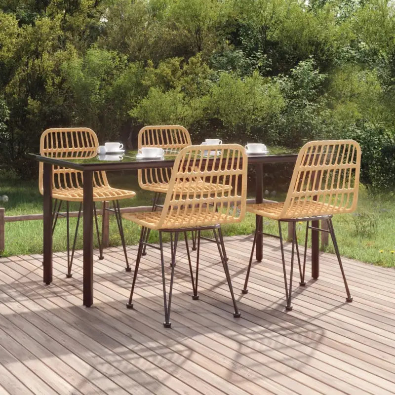 Tuinstoelset van poly rattan met gehard glas en eenvoudig schoonmaken - Bruin / 160 cm tafellengte - Tuinsets
