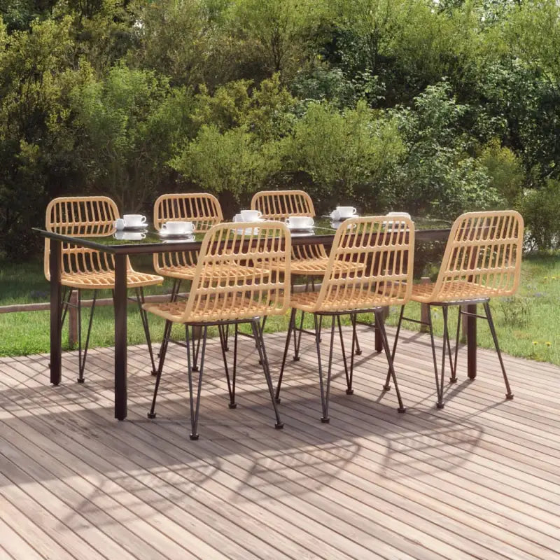Tuinstoelset van poly rattan met gehard glas en eenvoudig schoonmaken - Bruin / 200 cm tafellengte - Tuinsets