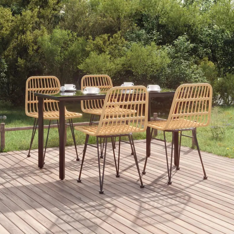 Tuinstoelset van poly rattan met gehard glas en eenvoudig schoonmaken - Bruin / 140 cm tafellengte - Tuinsets