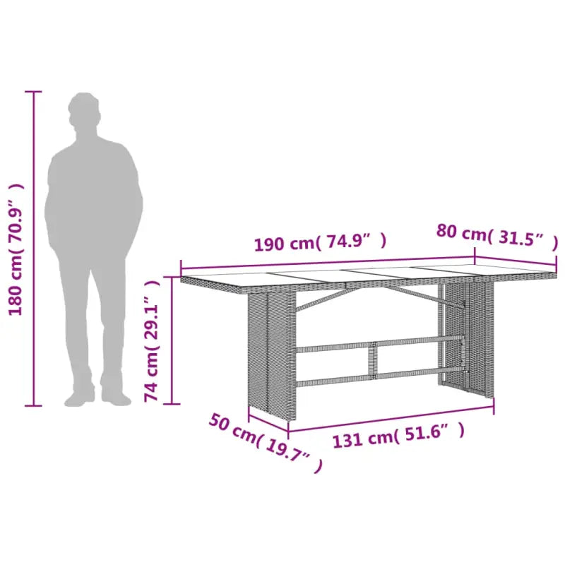 Tuintafel met gehard glas blad en duurzaam poly rattan - Tuintafels