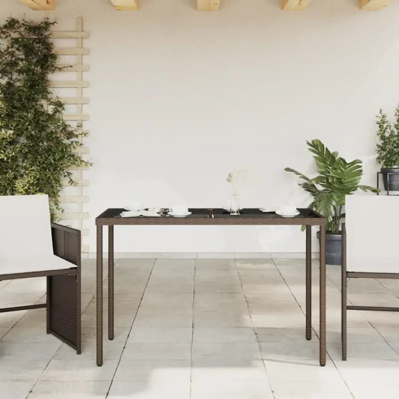 Tuintafel met glazen blad en poly rattan voor buiten gemakkelijk schoon - Tuintafels