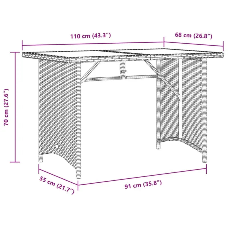 Tuintafel met glazen blad en poly rattan voor buitening - Tuintafels